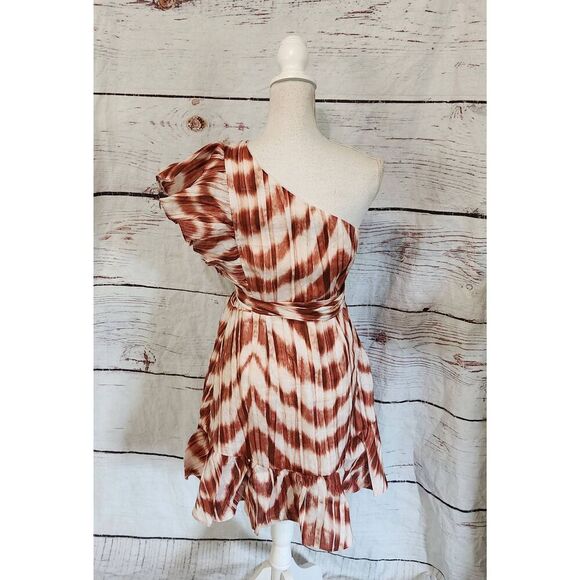 Banana Republic Linen One Shoulder Ruffle Mini Dress Size 4 NWT - Picture 4 of 8